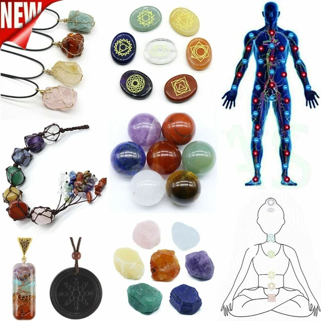 7 Chakra Engraved Symbols Crystal Palm Worry Pocket Stones Healing Reiki Healing