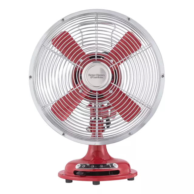 New 8 inch Retro 3-Speed Metal Tilted-Head Oscillation Table Fan Red