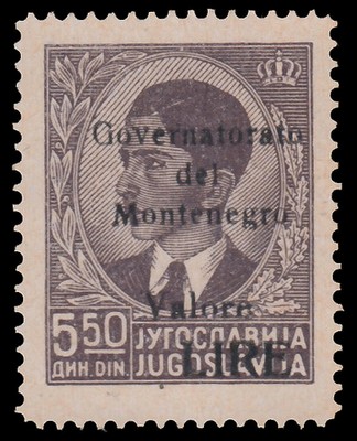 MONTENEGRO: 5,50 d soprastampato in carminio - 1942 ITALIA OCCUP bruno lilla 