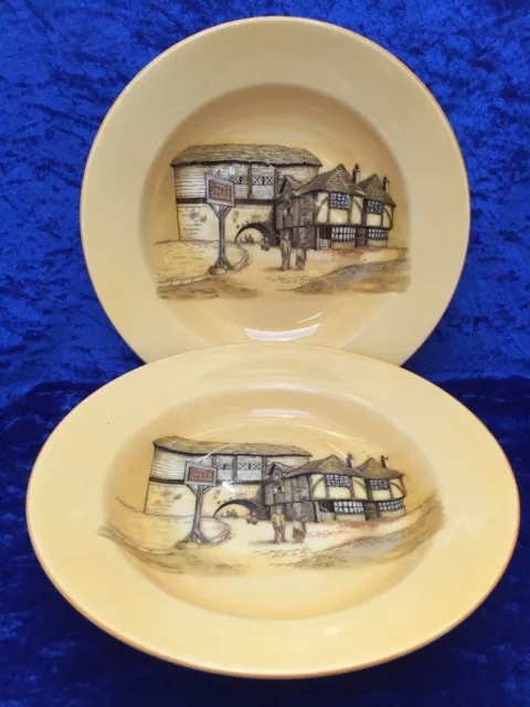 Rare Pair of LANCASTER LTD. 'JOLLY DROVER' 9.75'' Large Rimmed Soup Bowls c.1939