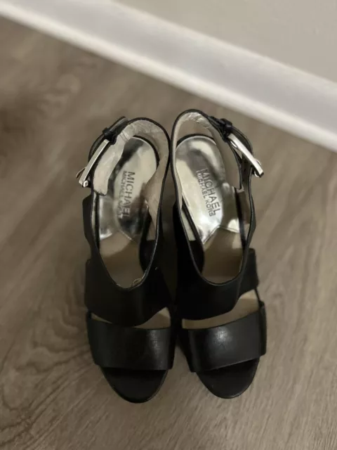 Michael Kors Carla Black Platform Wedge Sandal Size 8 “ Very Good Condition “ 3