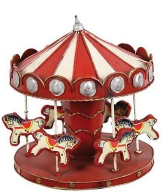 Carrousel poney rouge en métal antique Horses