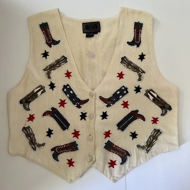 VTG Womans 100% Cotton Button Front Vest Size Large Cowgirl Rodeo Western Wear