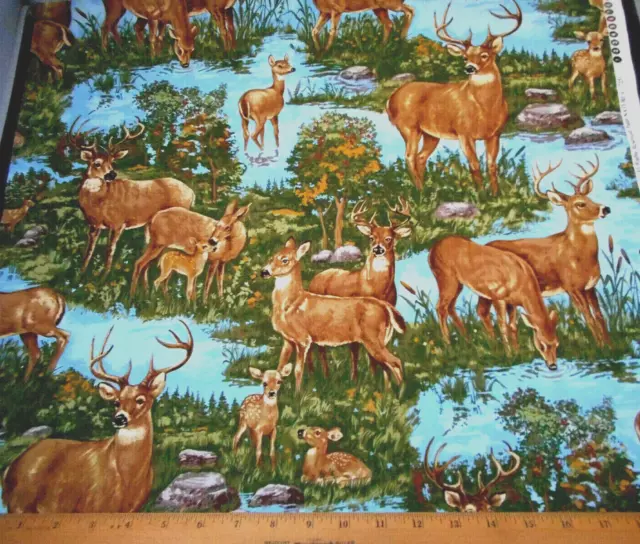 Quilt Fabric 1/2 Yard CLEARANCE Wild Deer Scene Buck Doe Fawn Premium  Cotton #PC