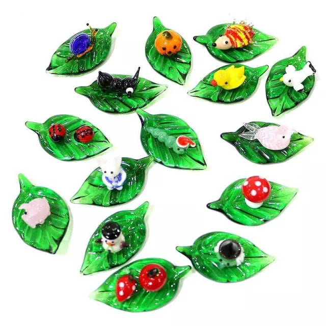 Mini adornos de hojas de cristal, decoración de estatuilla de fruta,...