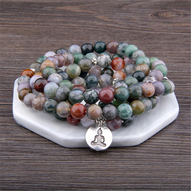 8mm 108 beads Mala mixed colors bracelet lotus Buddha pendant tassel Lucky man