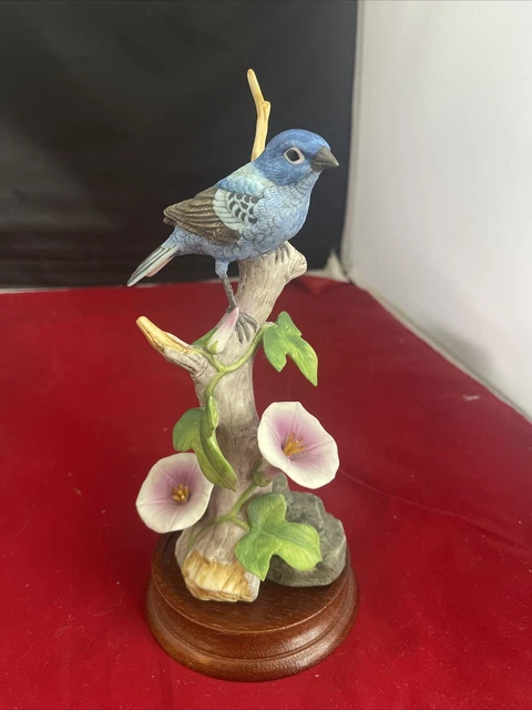 Indigo Bunting Bird Figurine #6060 Vintage Andrea by Sadek 8" Japan Wood Stand
