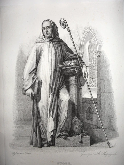 GRAVURE ANCIENNE 19e - SUGER DE SAINT DENIS - HOMME D'EGLISE 12e
