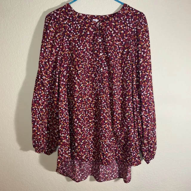 Old Navy Peasant Top Women Extra Large XL Red Floral Daisy Cottage Core Boho