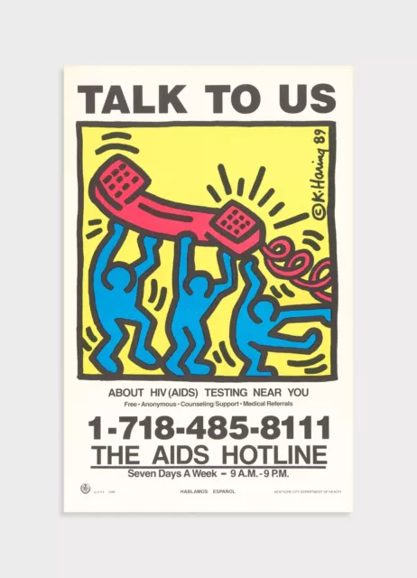 KEITH HARING "Talk To Us" AIDS Hotline Poster SCARCE 1989 offset lithograph