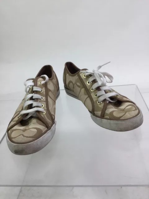 Coach Dee Beige Signature Fabric Lace-Up Fashion Sneakers Size 7
