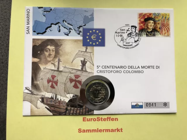 2 Euro San Marino 2006 Numisbrief "Kolumbus"