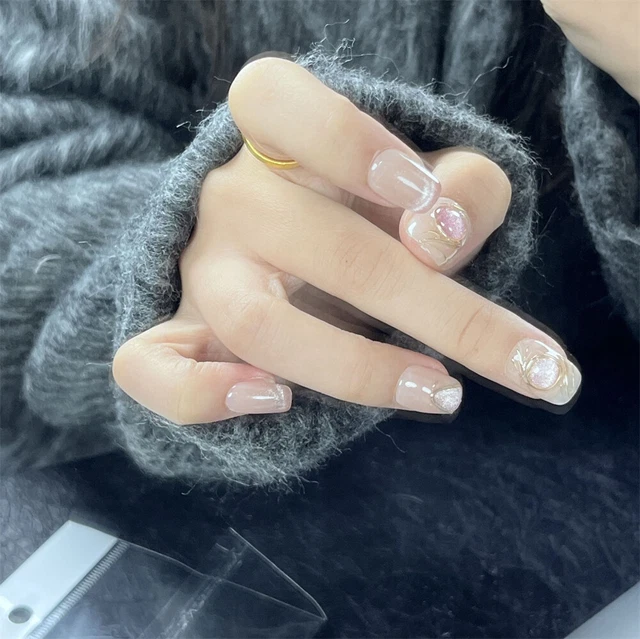 Hecho a mano Hielo de Uñas Falsas a través de Cuadrado Brillante Prensa en Uñas para Arte en Uñas 10 PIEZAS