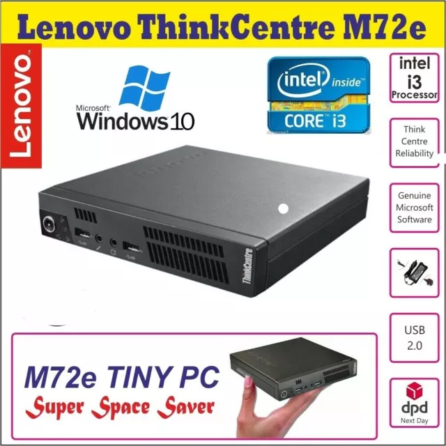 Lenovo ThinkCentre M72e Intel Core i3-2ndG 8GB RAM 500GB HDD Win-10 Tiny Mini PC