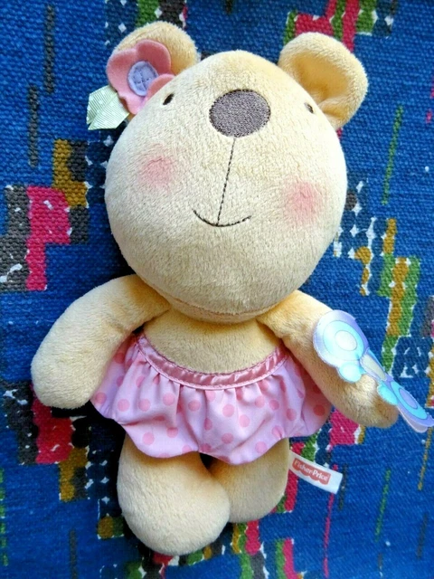 Cb/ Doudou Peluche Beige Jupe Rose Papillon Grelot Fisher Price 27 Cm Etat Neuf