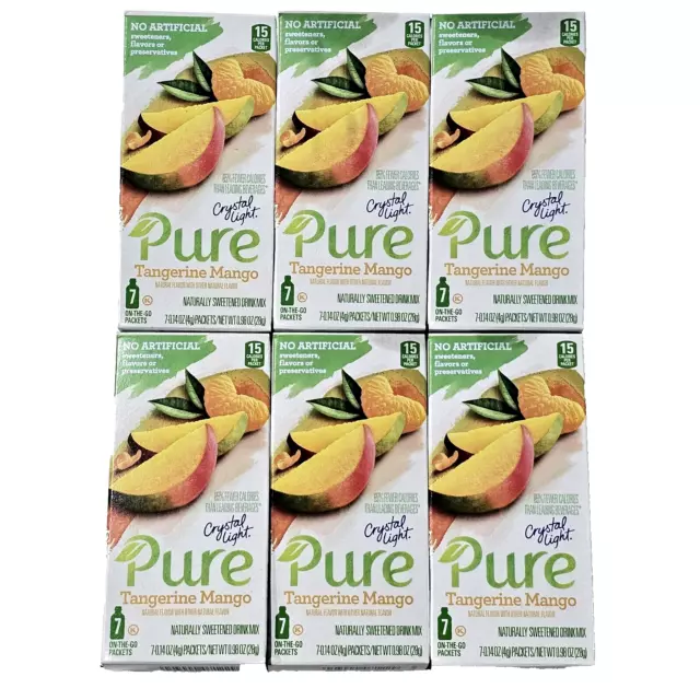 6 Pack Crystal Light Pure Tangerine Mango Naturally Sweetened Drink Mix 7 Packet