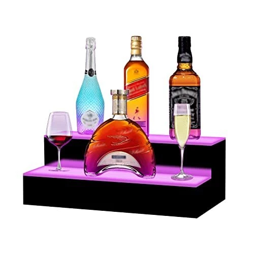 LED Lighted Liquor Bottle Display Shelf,16 Inch 2 Step Illuminated Bottle