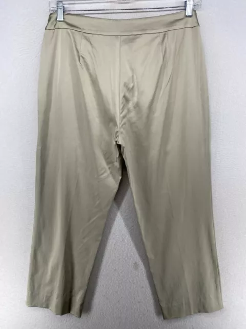 EILEEN FISHER Pants PL Petite Stretch Satin Trouser Side Zip Beige 2