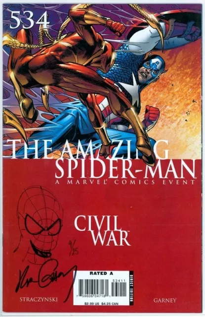 Amazing Spider-Man #534 Signed Remarked Ron Garney Sketch Jay Coa Ltd 25 Marvel