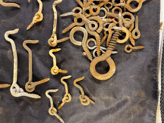 Vintage lot Metal Door Latch Hooks Barn Gate Locks Eyelets Threaded Steel Catch 6