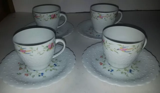 Set of 4 Limoges France Georges Boyer Trianon DEMITASSE COFFEE TEA CUP & SAUCER