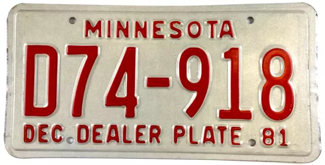 Minnesota 1981 Dealer License Plate Vintage Man Cave Garage Decor Collector