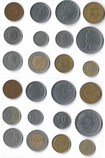 TURQUÍA, lote de 12 monedas diferentes