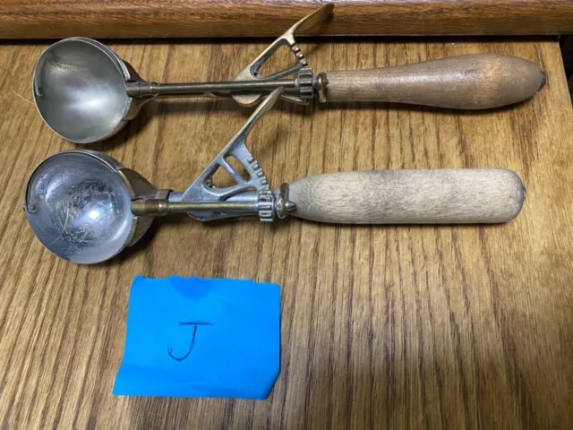 (2) Vintage Gilchrist No. 31 Wood Handle Ice Cream Scoops