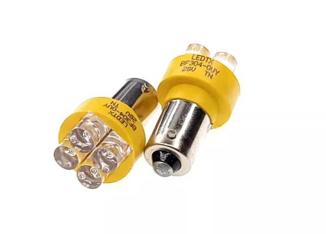 2 Pack, Ledtronics LEDTX BF304-0UY 28V LED Bulb 4-LED Mini Bayonet T3-1/4 Yellow