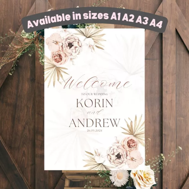 Personalised Welcome WEDDING Sign Blush Flower POSTER Banner A1 A2 A3 A4