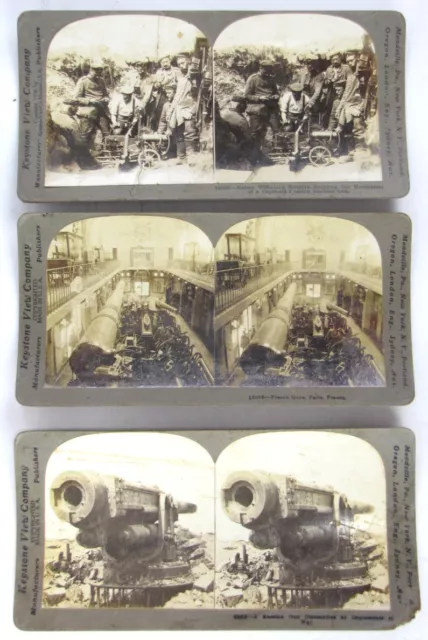 Vintage 1918 Keystone View Stereoview Cards - Russian / French Military Guns (3)