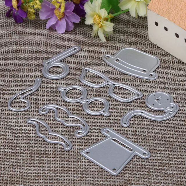 9Pcs Metall Stanzformen Hut Brille-Bart-Rohr-Schablone für DIY-Scrapbooking Stan