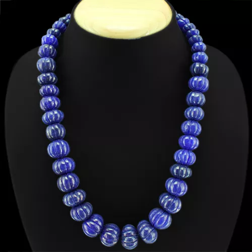 Fabulous Top Selling 665.00 Cts Natural Blue Sapphire Carved Beads Necklace (Rs)
