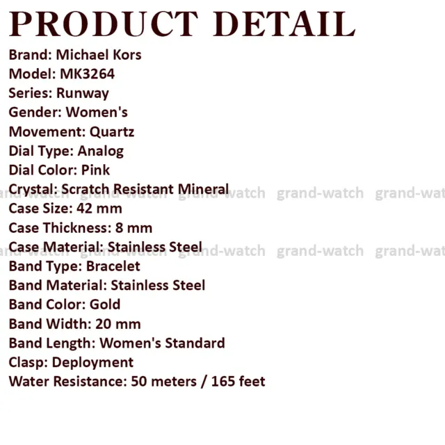 Michael Kors MK3264 Runway Pink Dial Gold Stainless Steel Bracelet Women's Watch 2