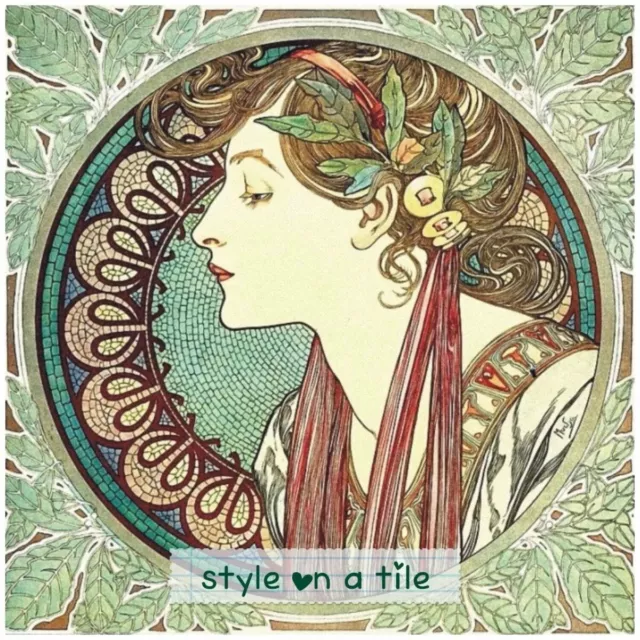Jugendstil Alphonse Mucha Laurel Lady 9cm Quadratische Getränke Untersetzer Matte Auflage