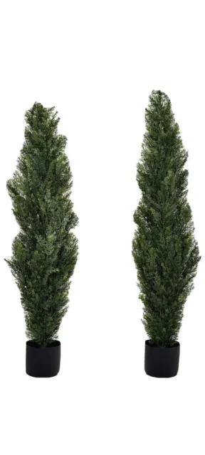 2 Artificial 3' Cedar Topiary Tree Indoor Outdoor UV Rated Cypress Pine In Pot 4