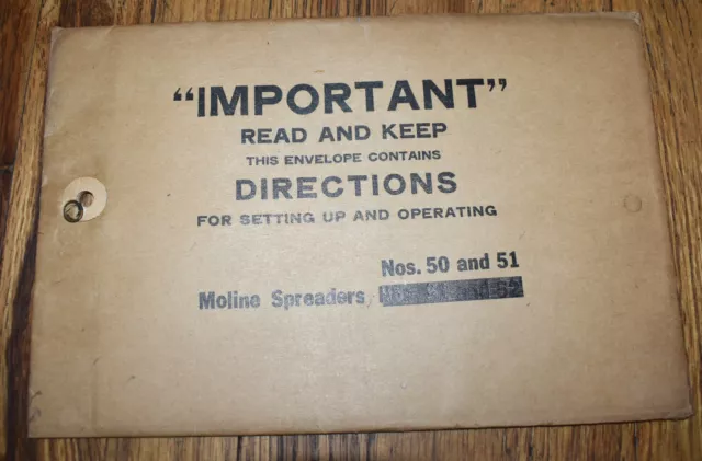 Vintage NOS Moline Plow Co Spreaders No 50 & 51 Directions Sealed Farm Book