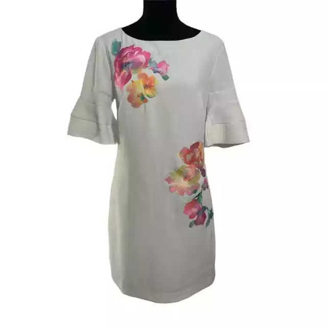 Trina Turk Sojurn Crepe Shift Dress Floral Embroidery SZ 6