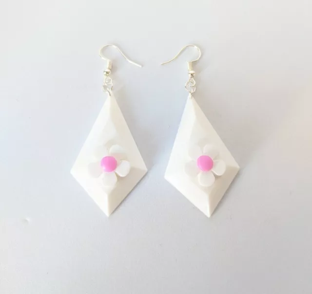 Handmade Resin Large Drop  Earrings Daisy White Statement Floral Vintage Gifts