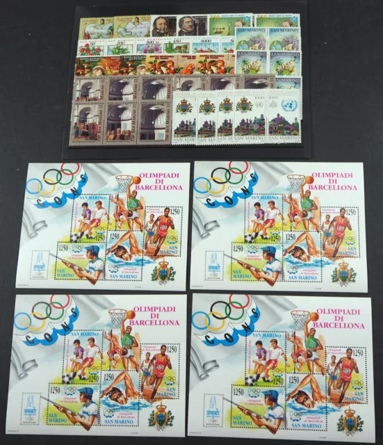 1992 San Marino; 32 komplette Jahrgänge mit Bl. 15 ohne MH, **/MNH, ME 1094,- 2