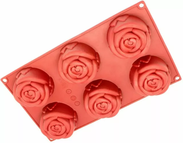 Muffin, Cupcake, Brownie, Soap Mould Of 6-Cavity Silicone Rose 11.7 x 6.8 x 1.4" 3