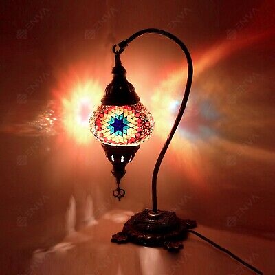 Turkish Moroccan Mosaic Table Bedside Tiffany Swan Lamp Light Medium Globe
