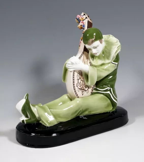 GOLDSCHEIDER Vienna Art Deco Figure Pierrot With Lute Wilhelm Thomasch Mnr :