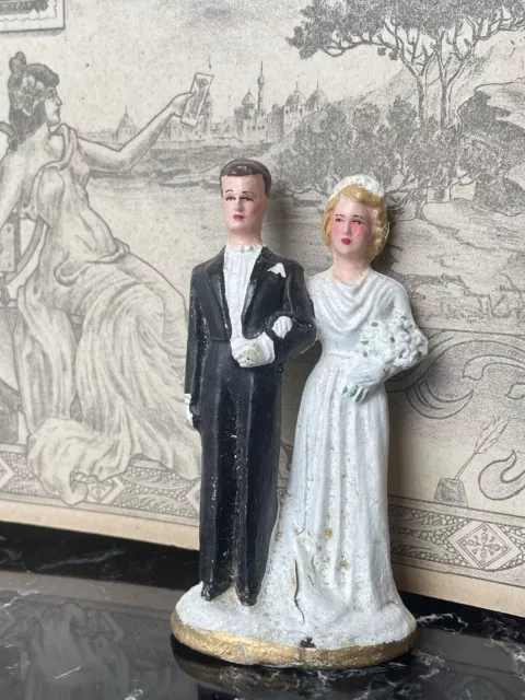 Figurine / Couple de Mariés Ancien Gâteau de Mariage Wedding Cake Topper Vintage 2