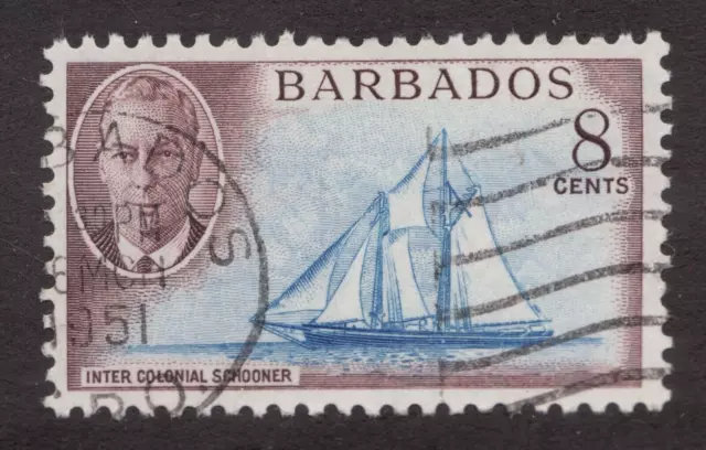 1950 Barbados Sc #221 -  8c Inter Colonial Schooner - Used postage stamp