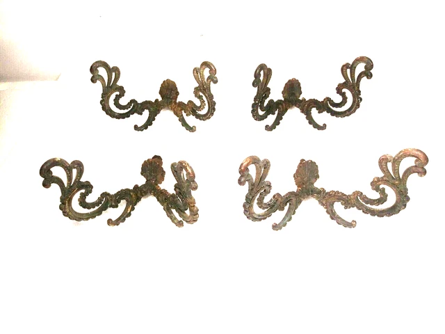 Set 4 Antique Victorian Large Brass Double Arm Hall Tree Coat & Hat Hooks