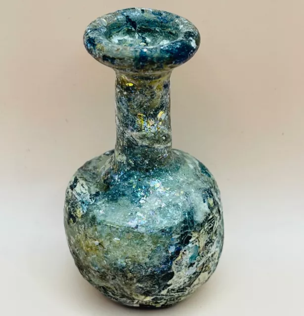 Genuine Ancient Roman Glass Bottle With Rare Blue Color Circa 1st Century AD