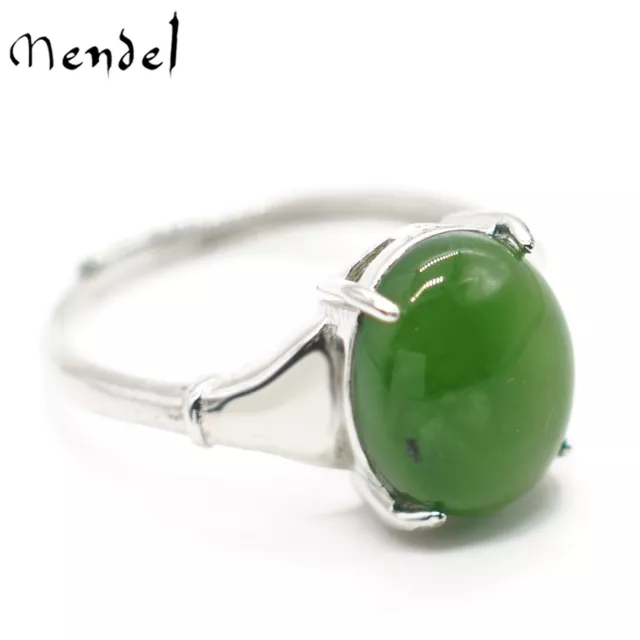 Womens Vintage Sterling Silver Genuine A Grade Chinese Natural Green Jade Ring