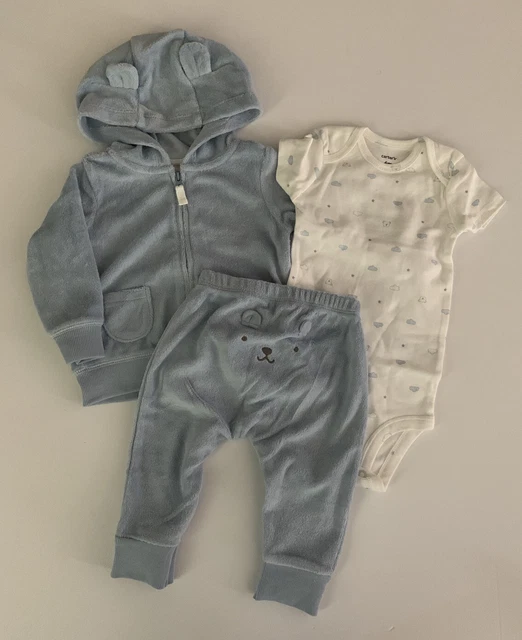 Carters Baby Boy Terry Jacket Bodysuit Pants Set Size 6 9 12 Months Blue Koala