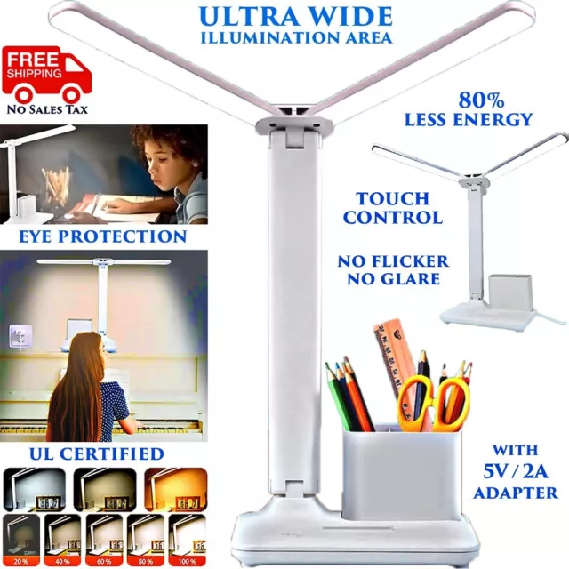 Dual Head Led Desk Touch Lamp Dimmable Light Adjustable Foldable 80% Less Energy